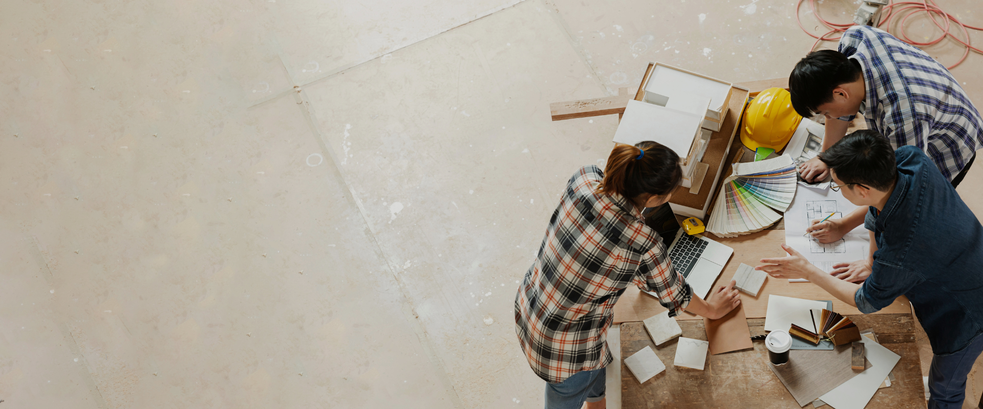 top view of group of smart asian architect